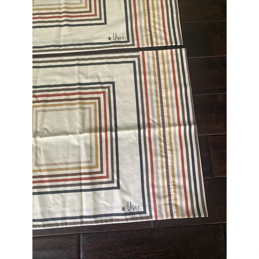 Vintage 1970's Vera Neumann Striped Square Standard Set of Pillowcases MCM